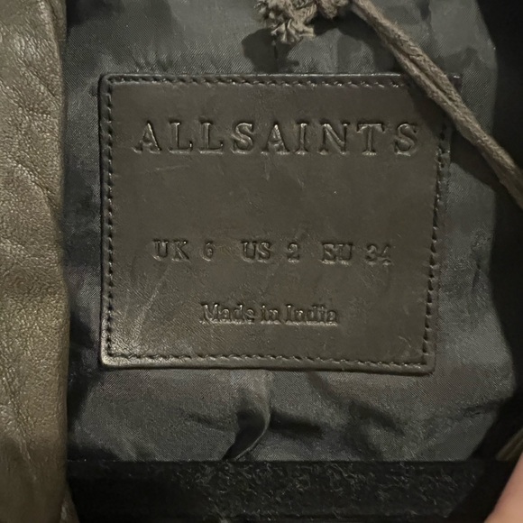 NWT AllSaints Dark Khaki Leather Jacket - Picture 2 of 7